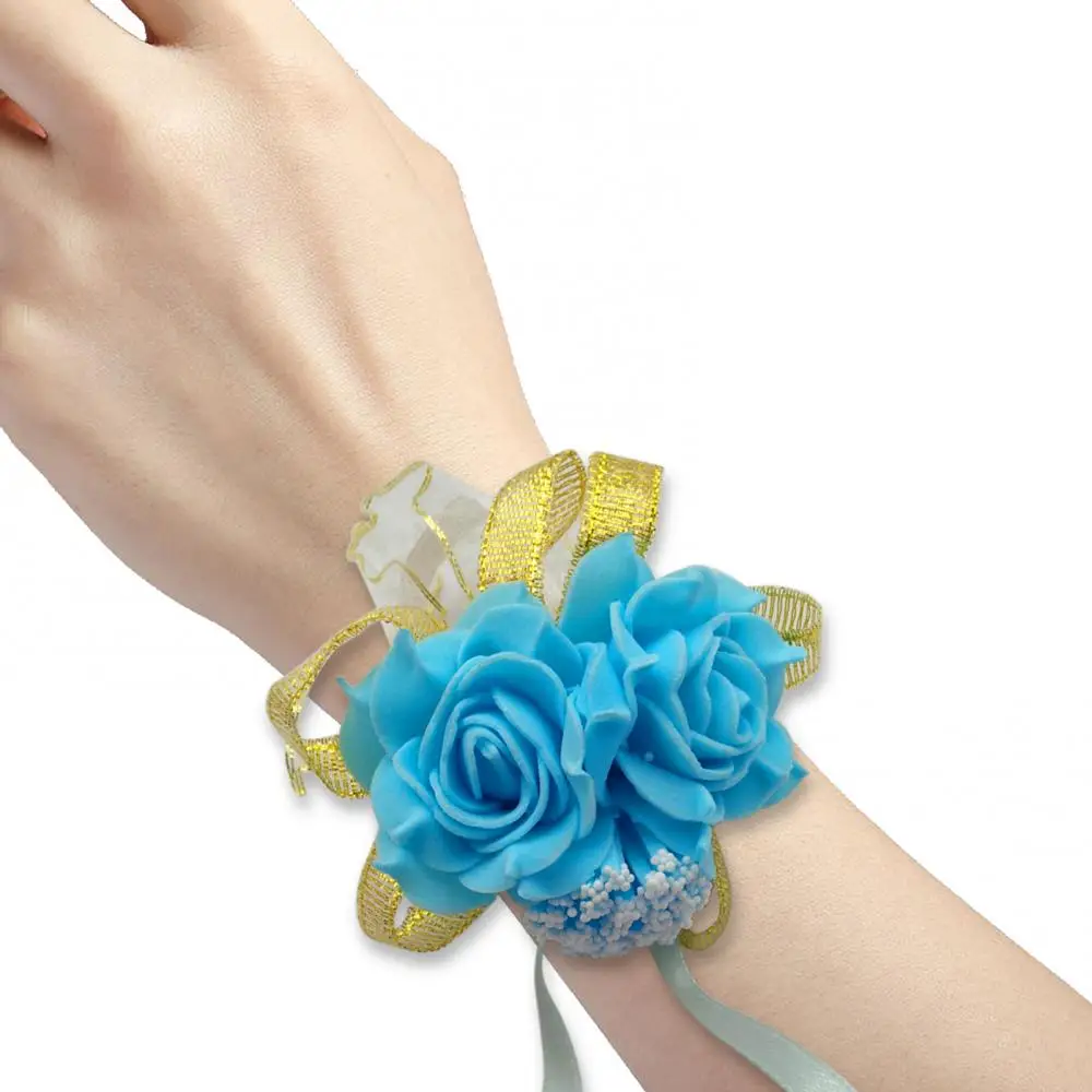 Yarn Foam Rose Flowers Bridesmaid Wrist Corsage Wedding Party Ribbon Bracelet Bridal Wrist Corsage