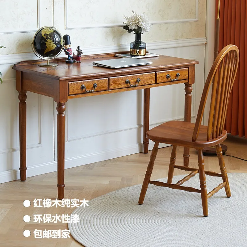 American all solid wood desk 2-in-1 small retro style writing desk living room bedroom household table small apartment