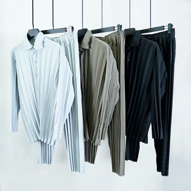 

Miyake Pleated Men's Casual Short-sleeved Shirt Straight Pants Suit Fashion Men's Minimalist Comfortable Business Office Europe