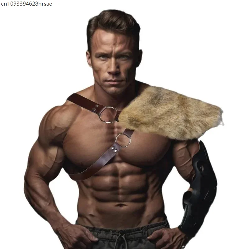 Viking Men Furry Shoulder Cosplay Armor Woman Shawl Halloween Role Play Props Outfits for Adults