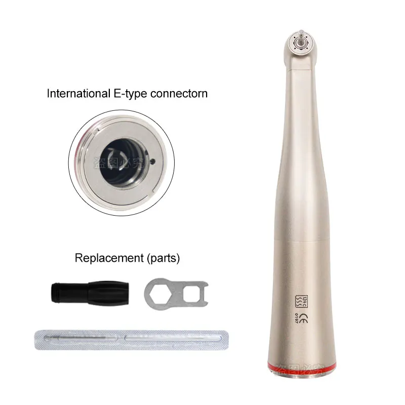 Dental 1:5 Fiber Optic LED Contra Angle Red Ring Handpiece Ceramic Bearing Internal 4 Way Spray Push Button Dentistry Tools