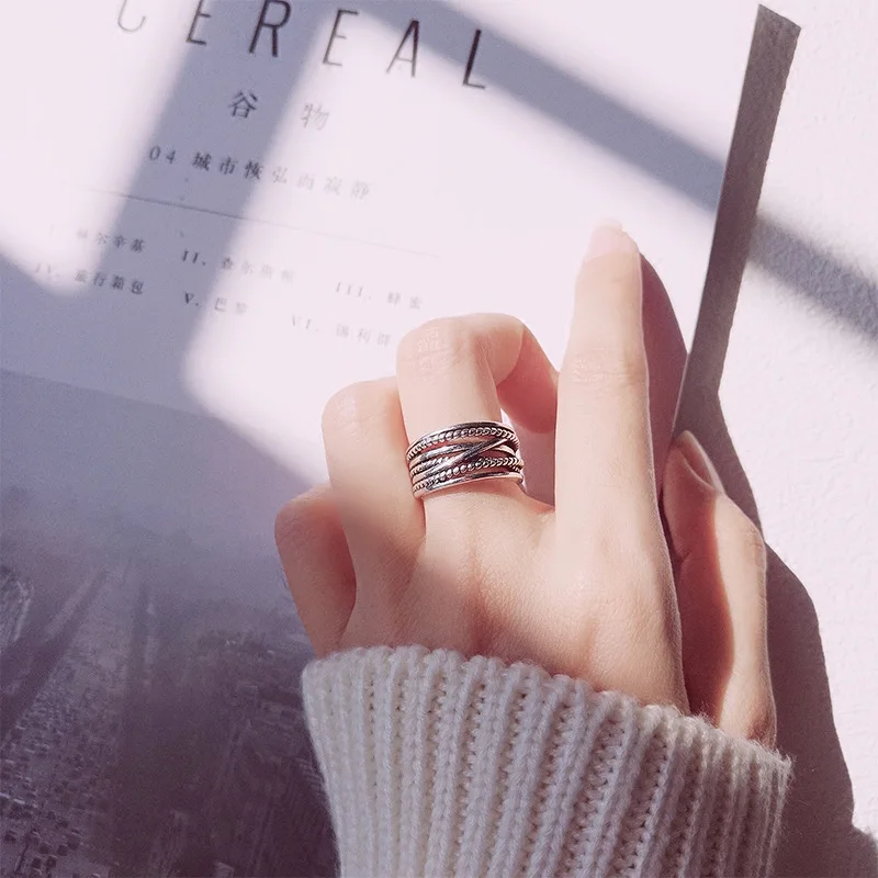 Women's Retro Twisted Multi-layer 925 Sterling Silver Ring, Unique Style