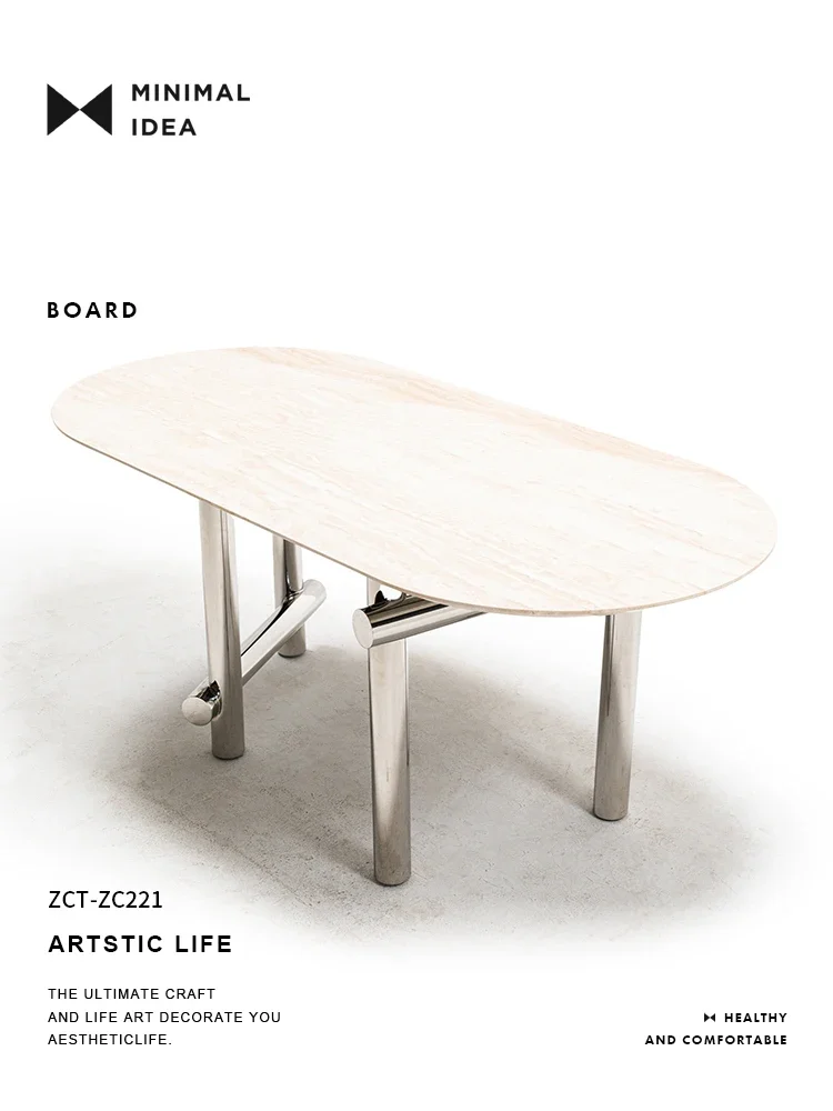 Star-rolled dining table/Italian minimalist stone dining table Household rectangular rock slab dining table Light luxury and