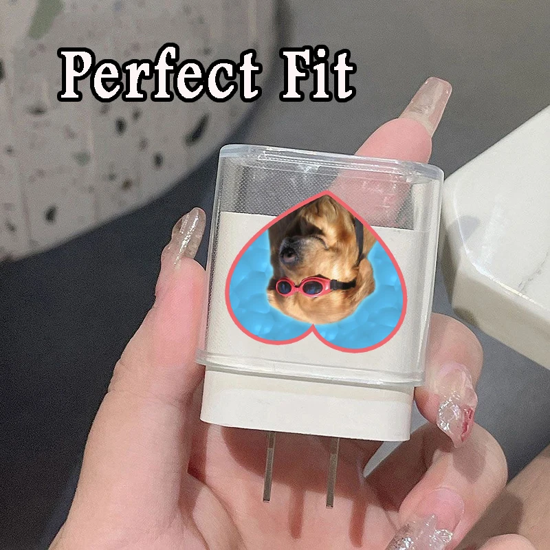 Fun Cute Pet Dog Meme Heart Protection Case for IPhone 15 14 13 Pro Max 18/20W Charger&Charging Protector Data Wire Winder