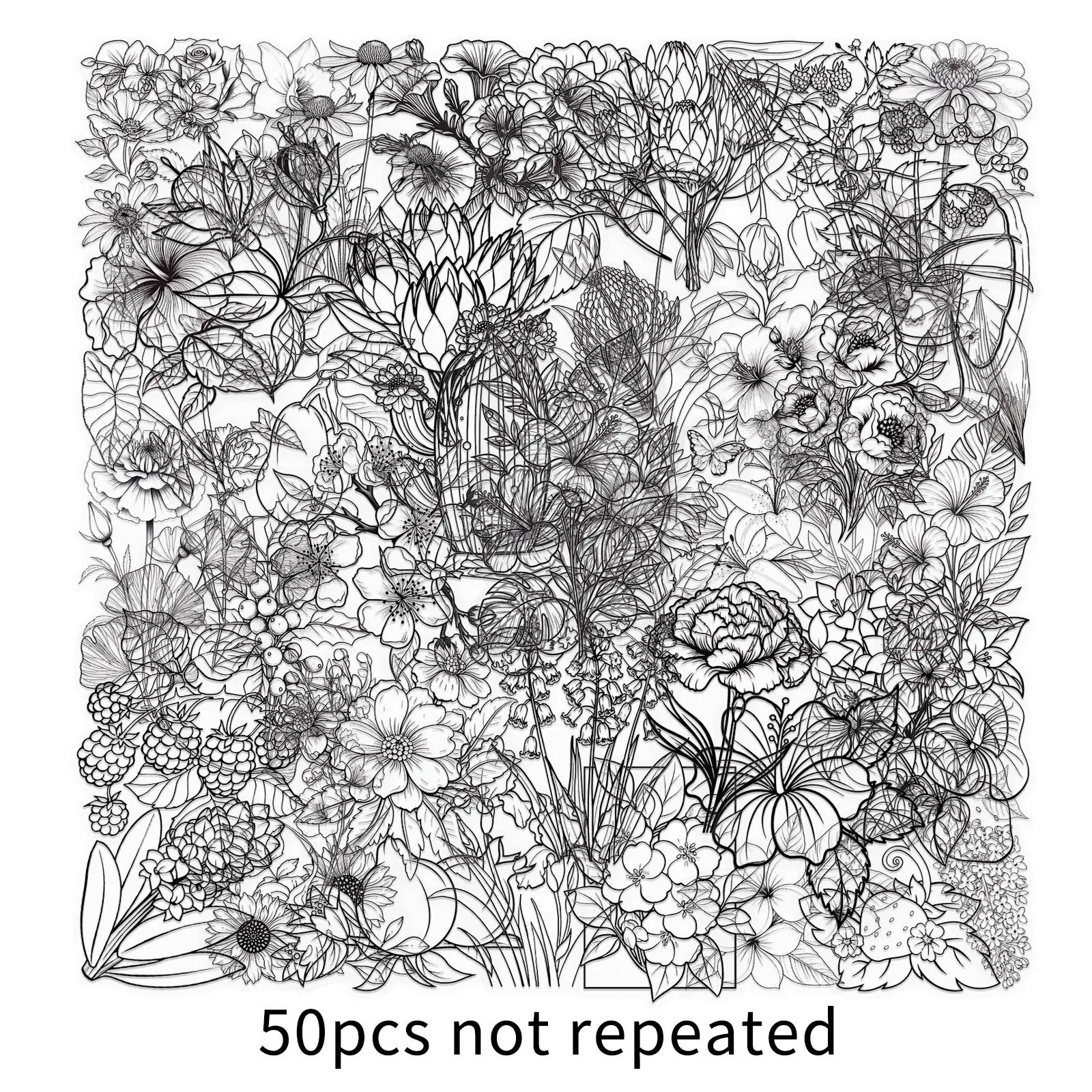 10/30/50 個漫画透明黒と白の植物ステッカー花柄クリエイティブ防水 PET 装飾魔法瓶カップ電話ケース