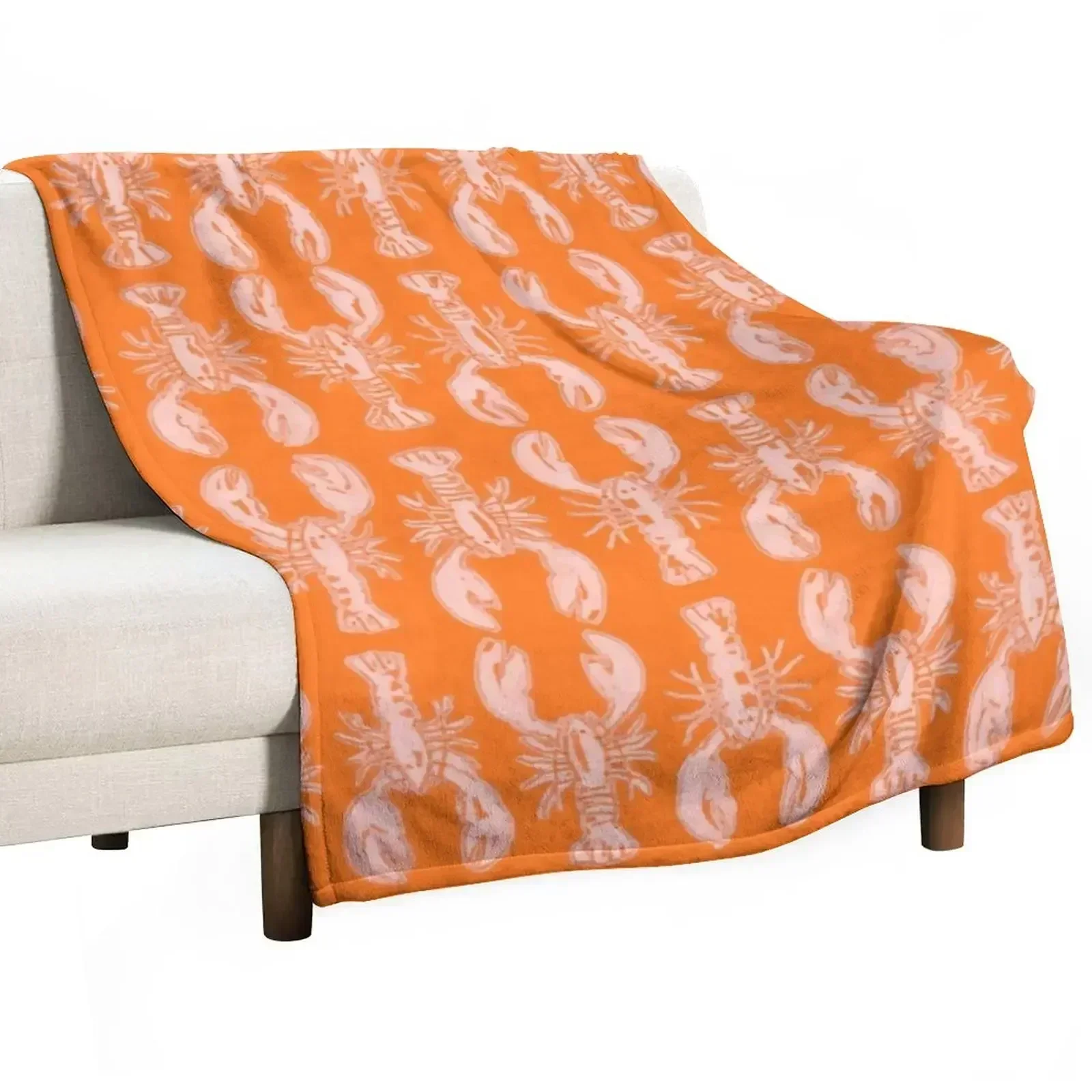 Cheerful orange lobster print Throw Blanket Sofa Throw Bed linens Hairy Soft Big Loose Luxury Brand Blankets
