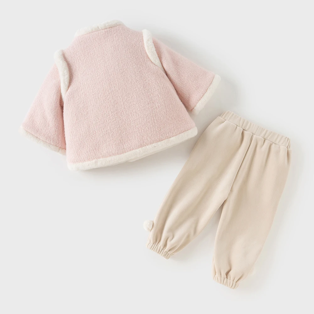 Dave Bella Children's Pantsuits Autumn Winter Girls Plush Top Pants Two Piece Set Outerwear Long Sleeves Kids Clothing DB4254353