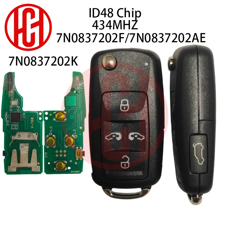 5-Tasten-ID48-Chip 434MHZ 7N0837202K/202F/202AE Halb-Keyless-Fernbedienungsschlüssel und Schlüsselgehäuse für VW Sharan Multivan Caravelle