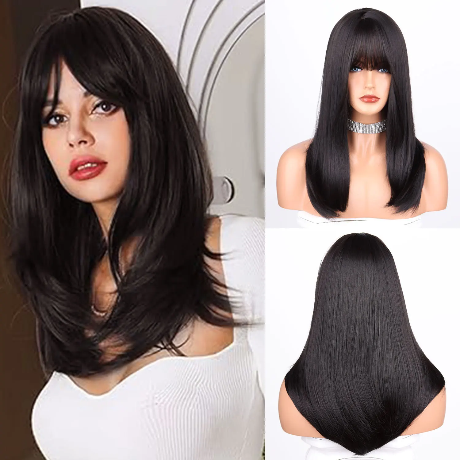 

European and American temperament black wig hair wigs Ruili chemical fiber full head cover