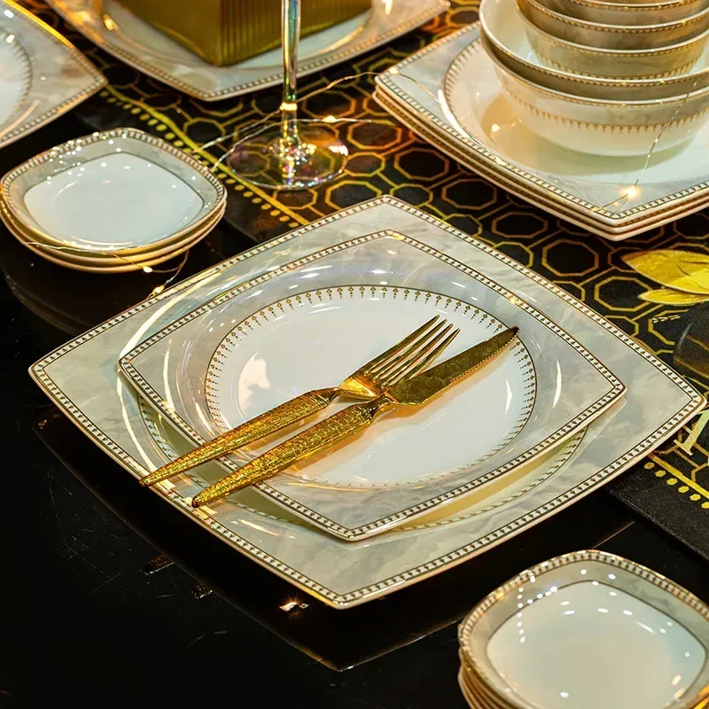 Bone China Tableware Set Light Luxury High End Ceramic Bowls and Plates Household Dishes Set