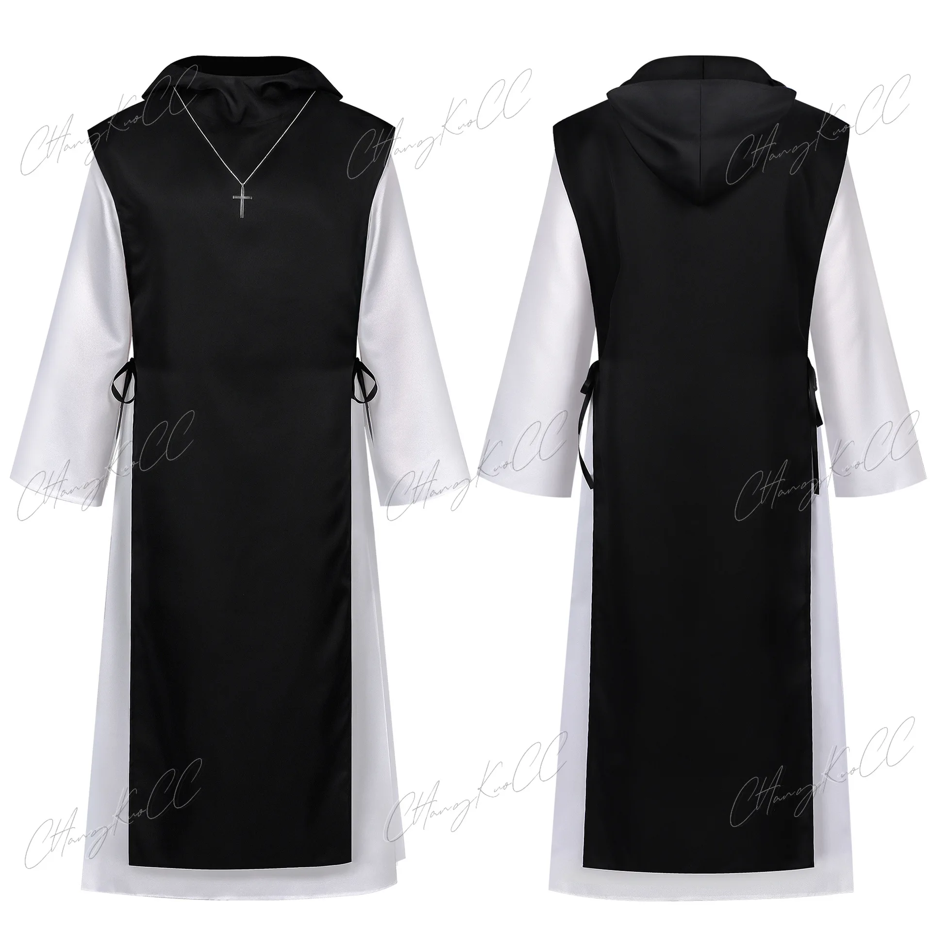 Disfraz de Halloween de clérigo legendario con cruz, vestimenta medieval de sacerdote, traje de sacerdote romano.