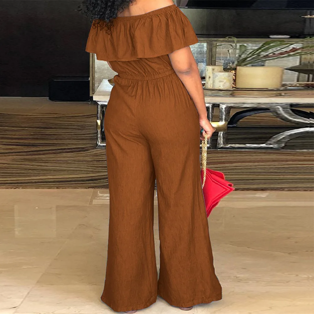 SOMO Plus Size Shawl Sleeve Romper Women Jumpsuit Bodysuit Fashion Solid Wide Leg Pant Jumpsuit Overalls Wholesale Dropshipping