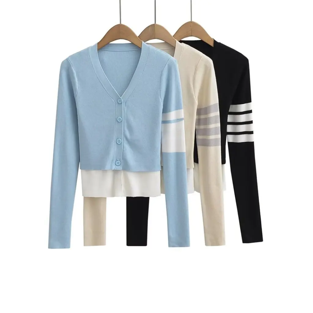 

YPFF Women's Trendy Knitted Cardigan Pure Desire Fake Two-Piece Stitching Early Autumn Design Gentle Sun Protection Top