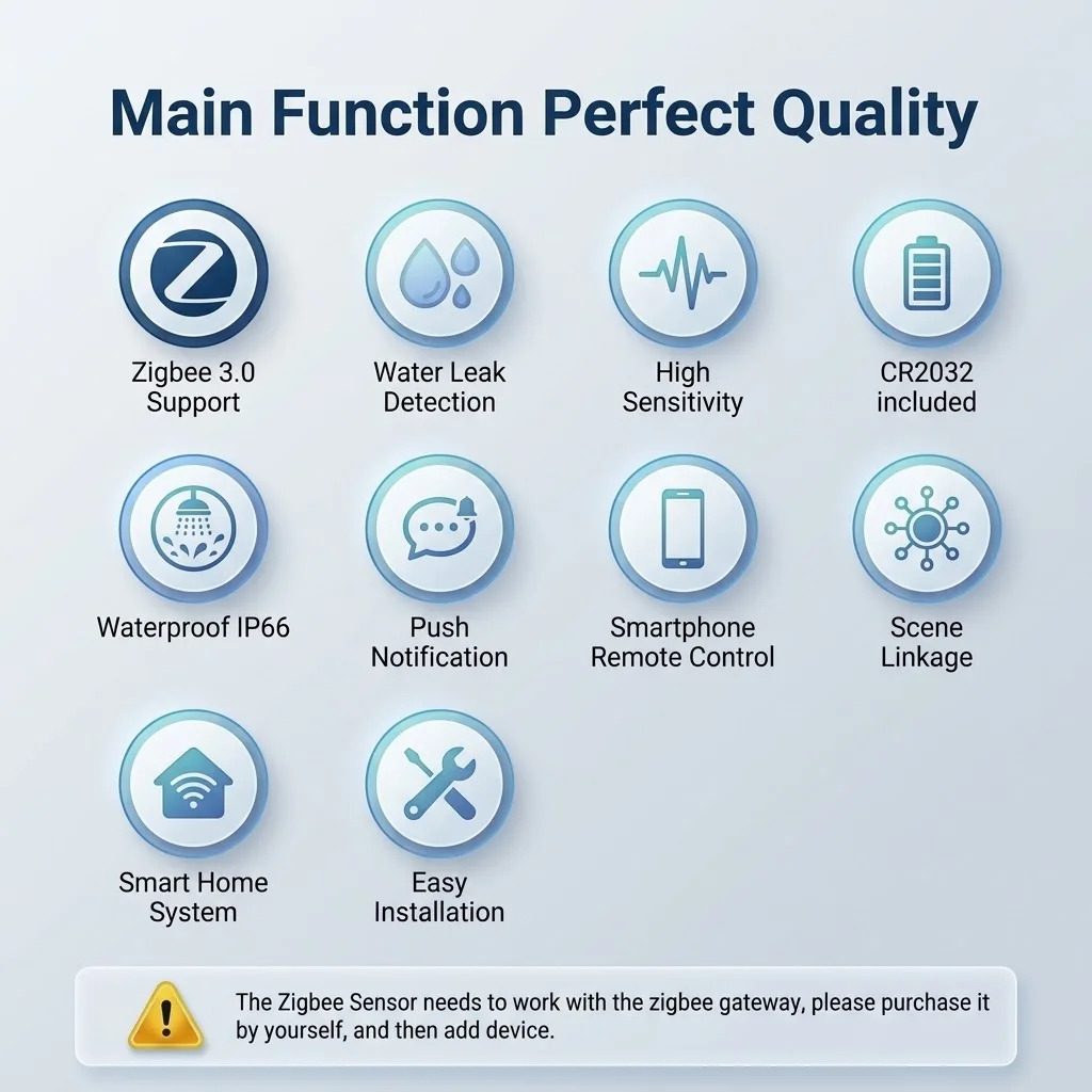 Zigbee Mobu Smart Leak Detector Flood Sensor Overflow Detection App Notification for Overflow Protection Kitchen Water Tank Z2M