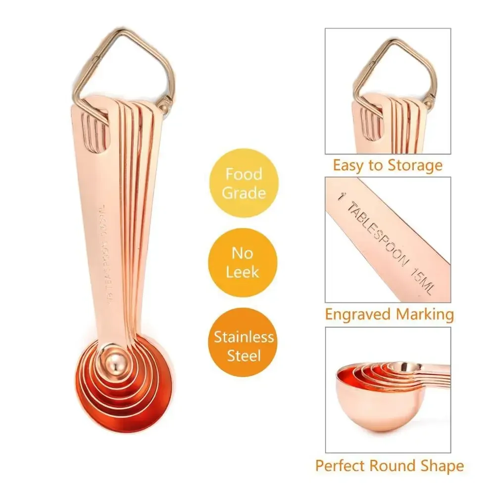 Copper Measuring Cups and Spoons ,Set of 9: EXTRA STURDY Copper-Plated Top-Quality Stainless Steel