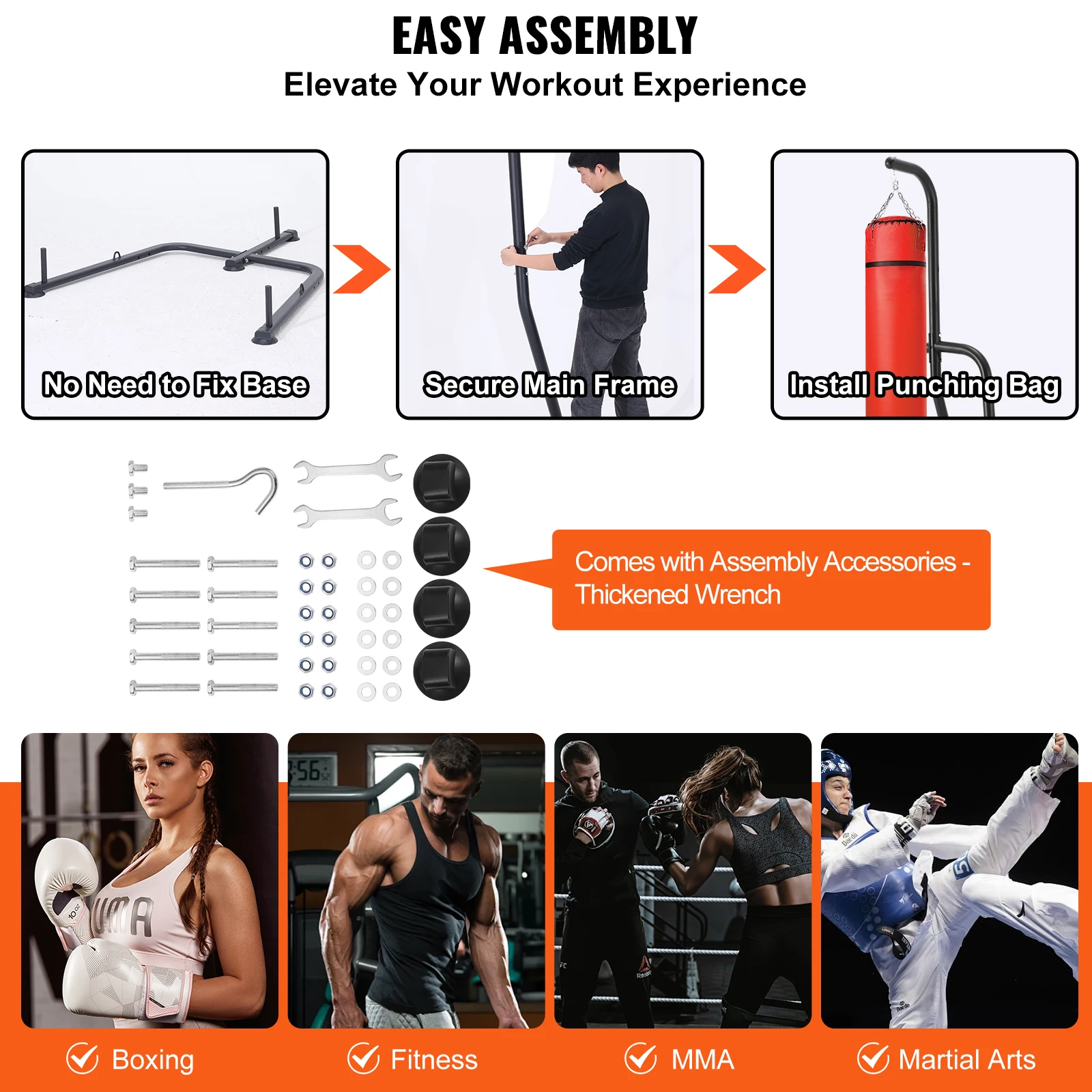 VEVOR Support de sac de boxe, équipement d'entraînement robuste en acier, support de sac de boxe, peut contenir jusqu'à 400 lb, support de sac de sable autoportant avec base lestée, équipement d'entraînement pour la sa