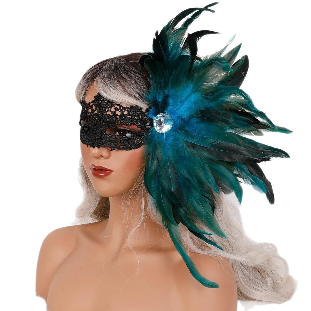 

Carnival Masquerade Sexy Feather Mask Party Role Play Queen Half Face Lace Mask Stage Costume Performance Accessories