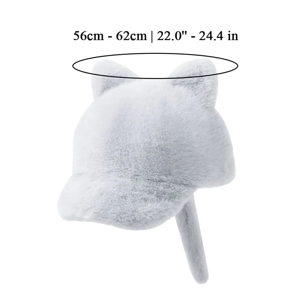 Fashion False Mink Fur Baseball Cap Winter Warm Soft Plush Hat Women Cute Cat Ear Hats Casual Windproof Hat Creative Tail Caps