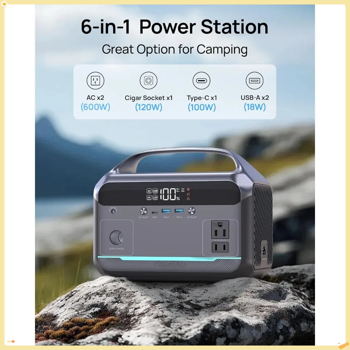 

600W Solar Generator for Outdoor, LFP Battery with AC Outlets for Camping/RV Backup