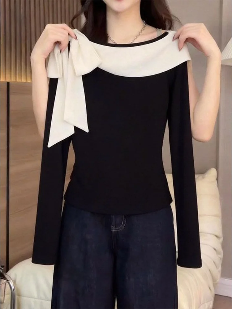 Long Sleeve T-Shirt Korean Style Versatile Base Layer Shirt Spring Season Commute Friendly Breathable Skin-Friendly