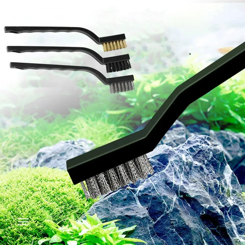 Steel Wire Brush Aquarium Algae Cleaning Brush Nylon Brush Aquarium Cleaner Fish Tank Stain Cleaning Tools Accessories