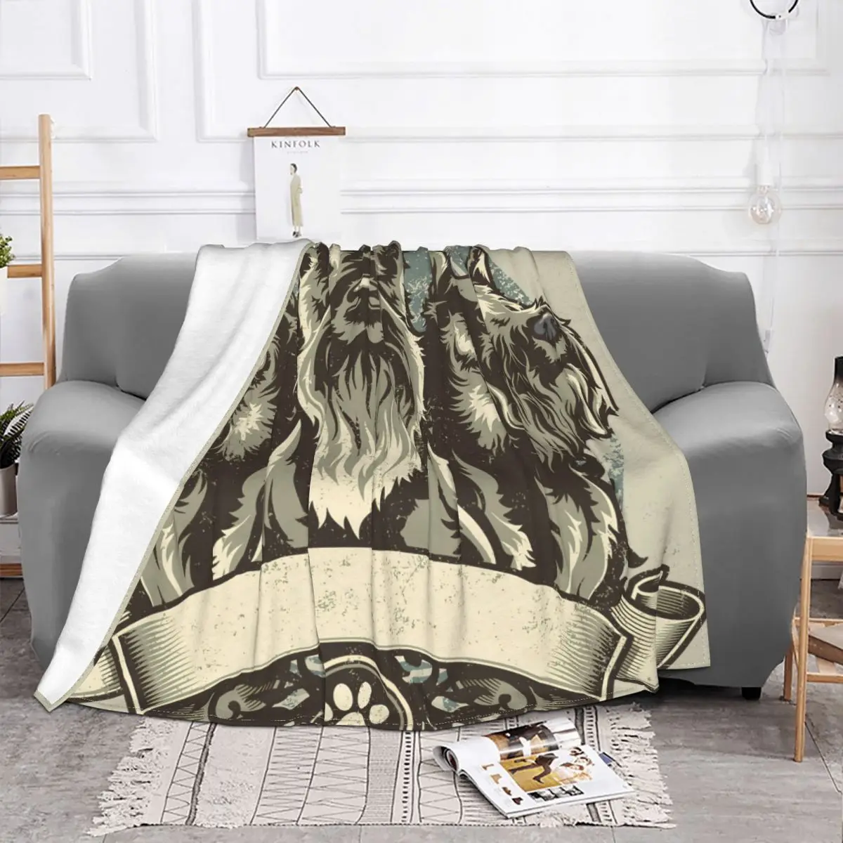 Schnauzer Terrier Crest Design Blanket Dog Lover Man Fleece Summer Breathable Thin Throw Blankets For bed Bedspread