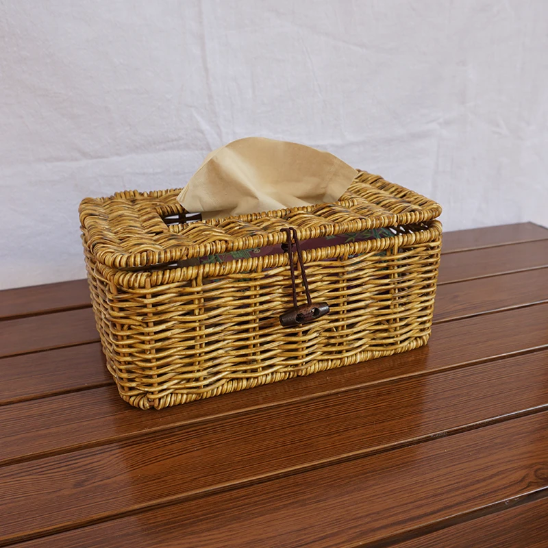 

Plastic Tissue Box Napkin Holder Box Carton Container Handmade Rattan Hotel Storage Box Home Table Decoration