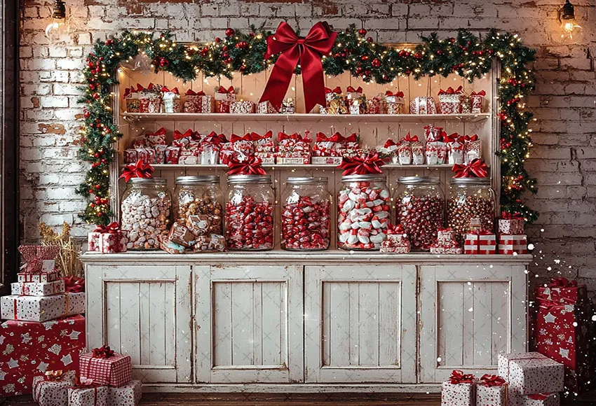 Mehofond Photography Background Christmas Kitchen Candy Bar Cabinet Xmas Tree Kids Family Portrait Decor Backdrop Photo Studio