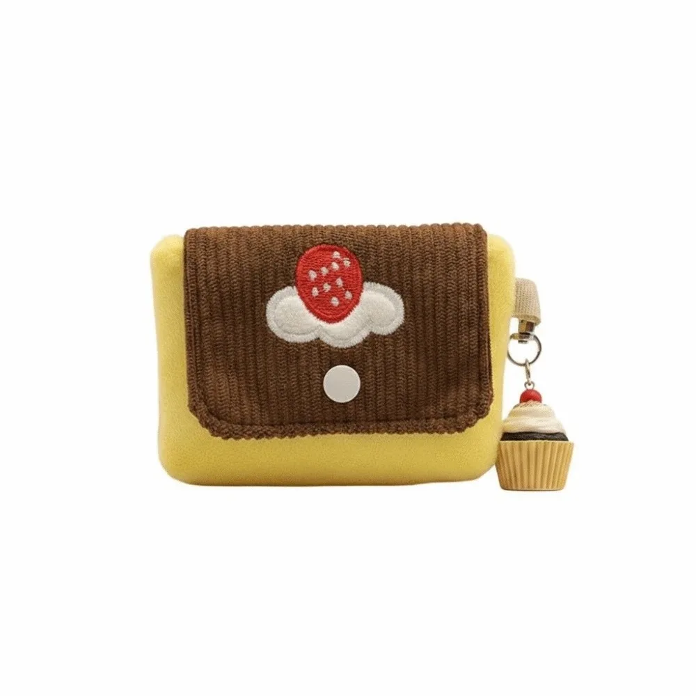 Cherry Pudding Design Coin Purse Soft Velvet Corduroy Texture Mini Pouch Wallet Contrast Color Stitching Compact Dimension