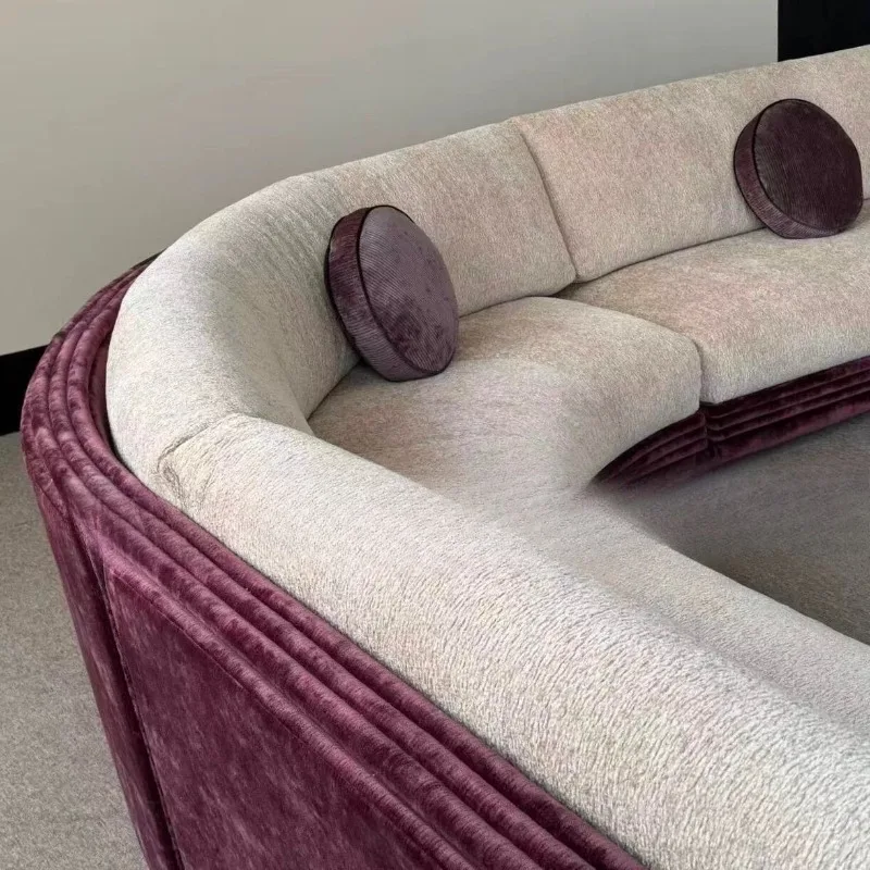 Nanyang retro velvet contrasting color stacked pleated art sofa, niche design multi-person combination curved sofa