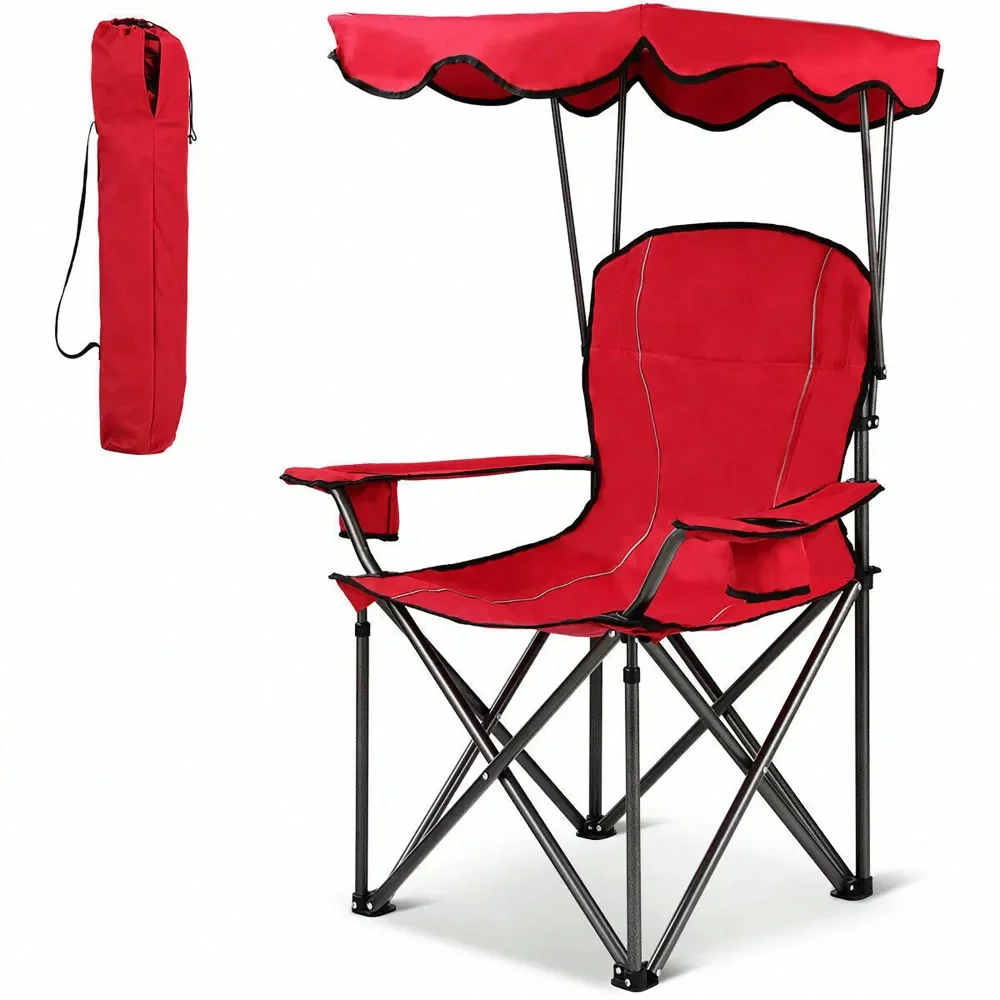 

Portable Folding Beach Canopy Chair W Cup Holders Bag Camping Hiking Outdoor