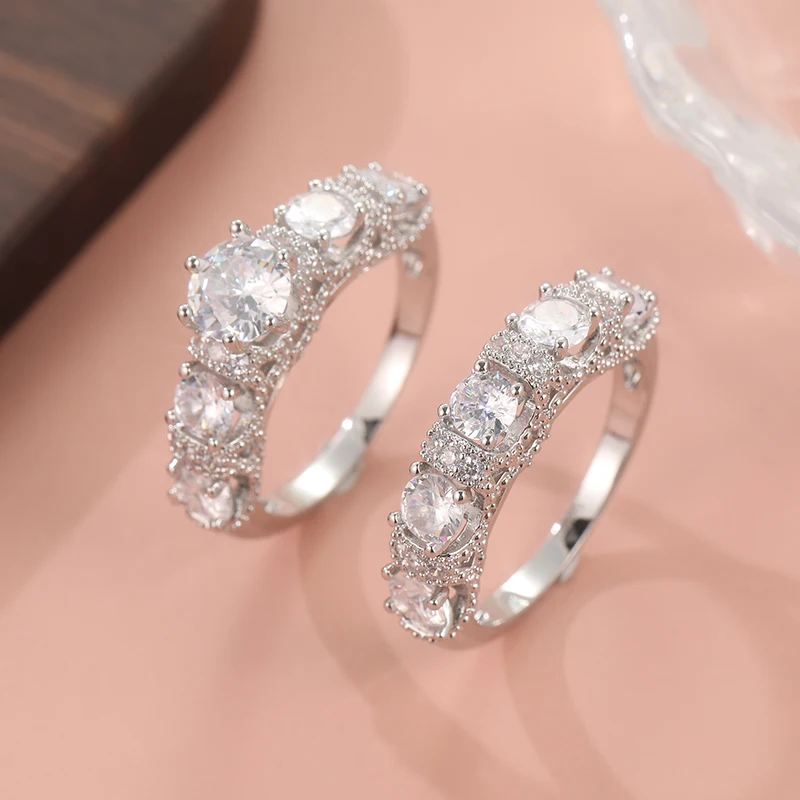 2-teiliges Set Damenmode Luxuriöses Ringset mit glänzendem synthetischem Zirkon, eleganter Hochzeits- und Verlobungsring Schmuck