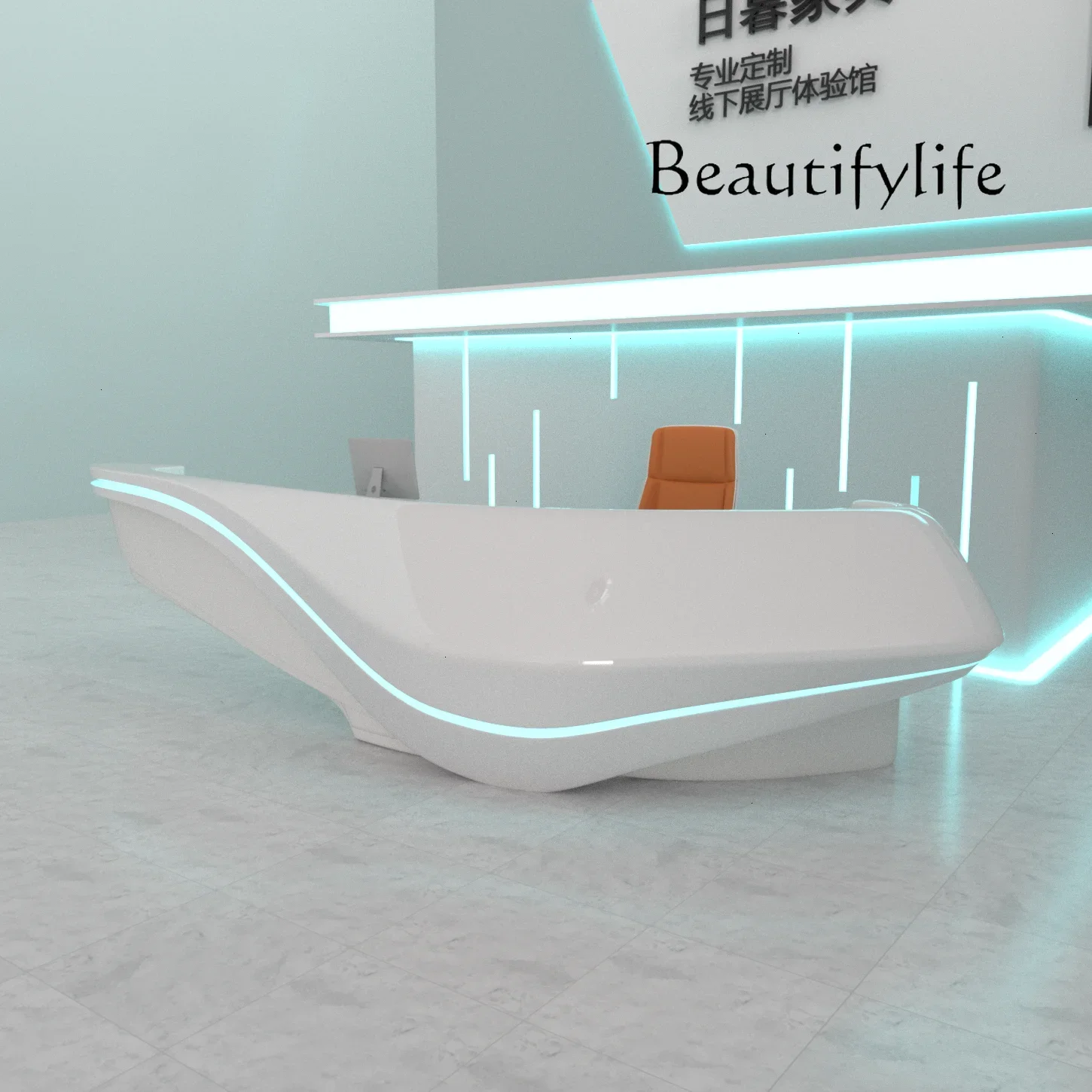 Special-Shaped FRP Front Desk Beauty Salon Paint Bar Curved Simple Company Reception Desk Hotel Lobby Cashier