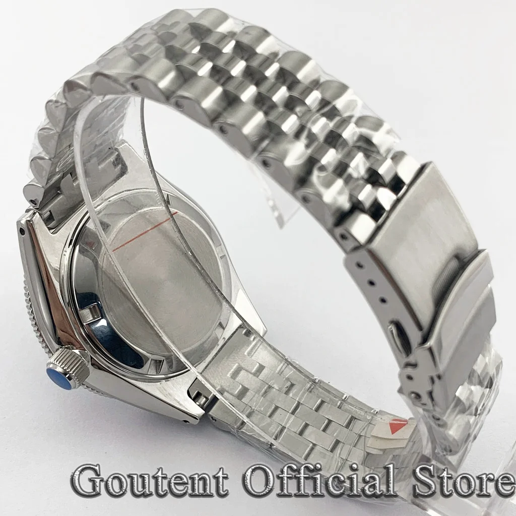 Goutent 43mm Silver Watch Case Strap Domed Sapphire Glass Luminous Ceramic Bezel 200 meters waterproof Fit NH35 NH36 Movement