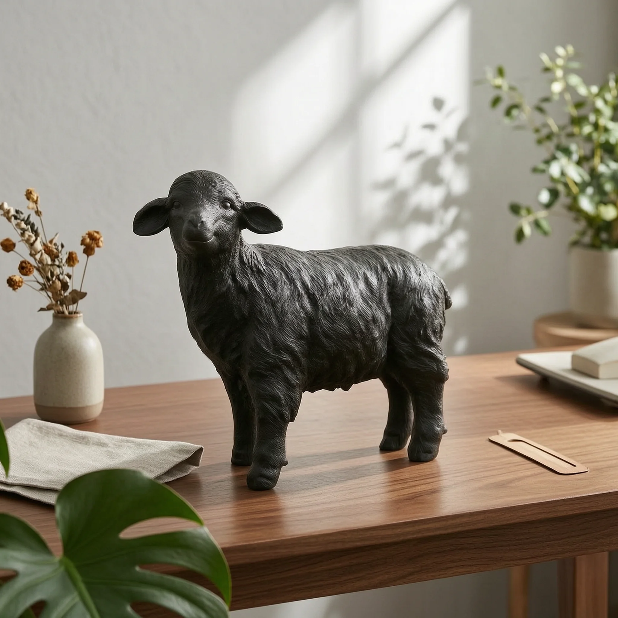 Sheep Garden Sculpture Fiberglass-Reinforced Sheep Sculpture Resin Ornament Textured Weather-Resistant