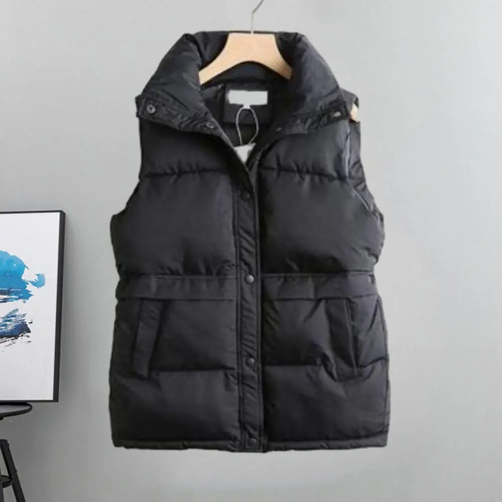 Women Winter Coat Padded Solid Color Thick Warm Soft Lady Padded Waistcoat Cardigan Windproof Lady Casual Pockets Waistoat