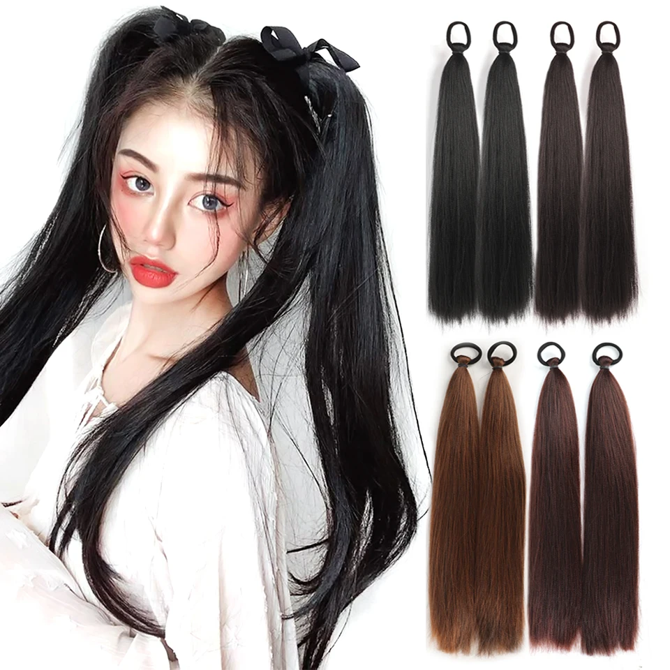 2-Pack Synthetic Long Straight Ponytail Hair Extensions For Women High Temperature Fiber Hair Accessories