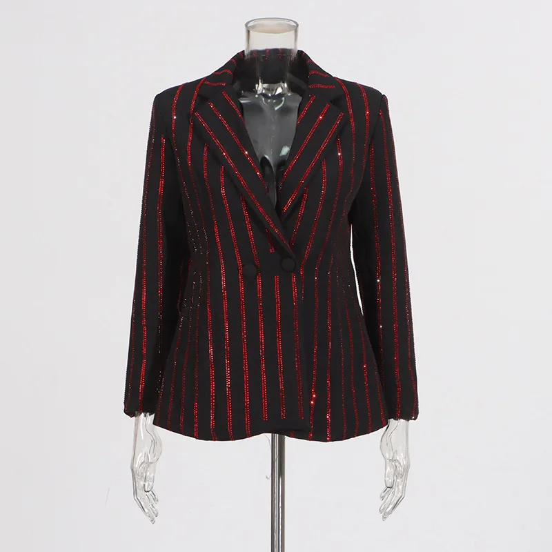 European American Style Striped Diamond V-Neck Long-Sleeved Blazer Fashion Small Suit Design Sense Hot y2k 2025 new