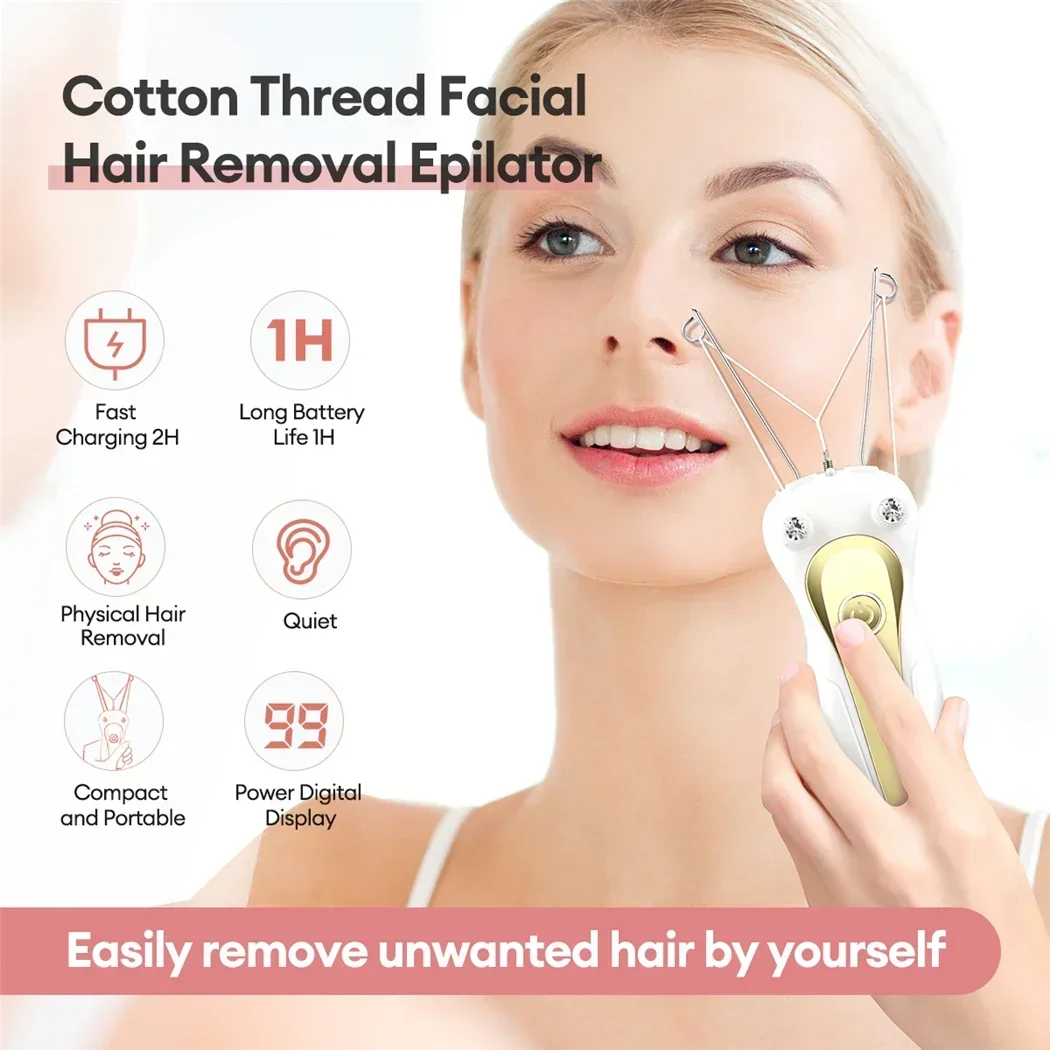 LCD Display Cotton Thread Epilator Electric Women Facial Hair Remover Defeather Instant Hair Removal Threading Depilation Waxing