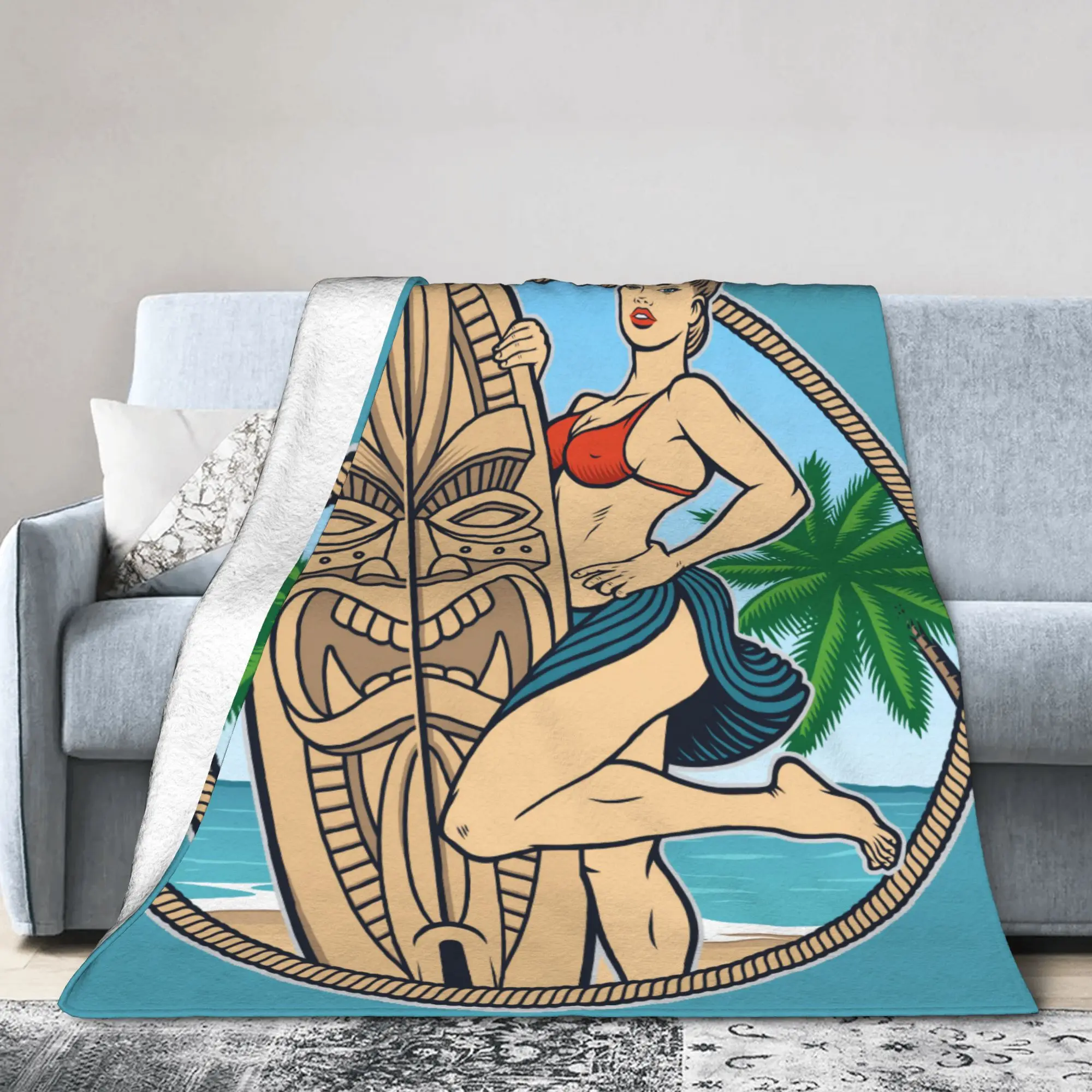 Custom Summer Girl Surfing Blanket Soft Fleece Spring Warm Flannel Beach Surfer Throw Blankets for Sofa Travel Bedroom Bedspread