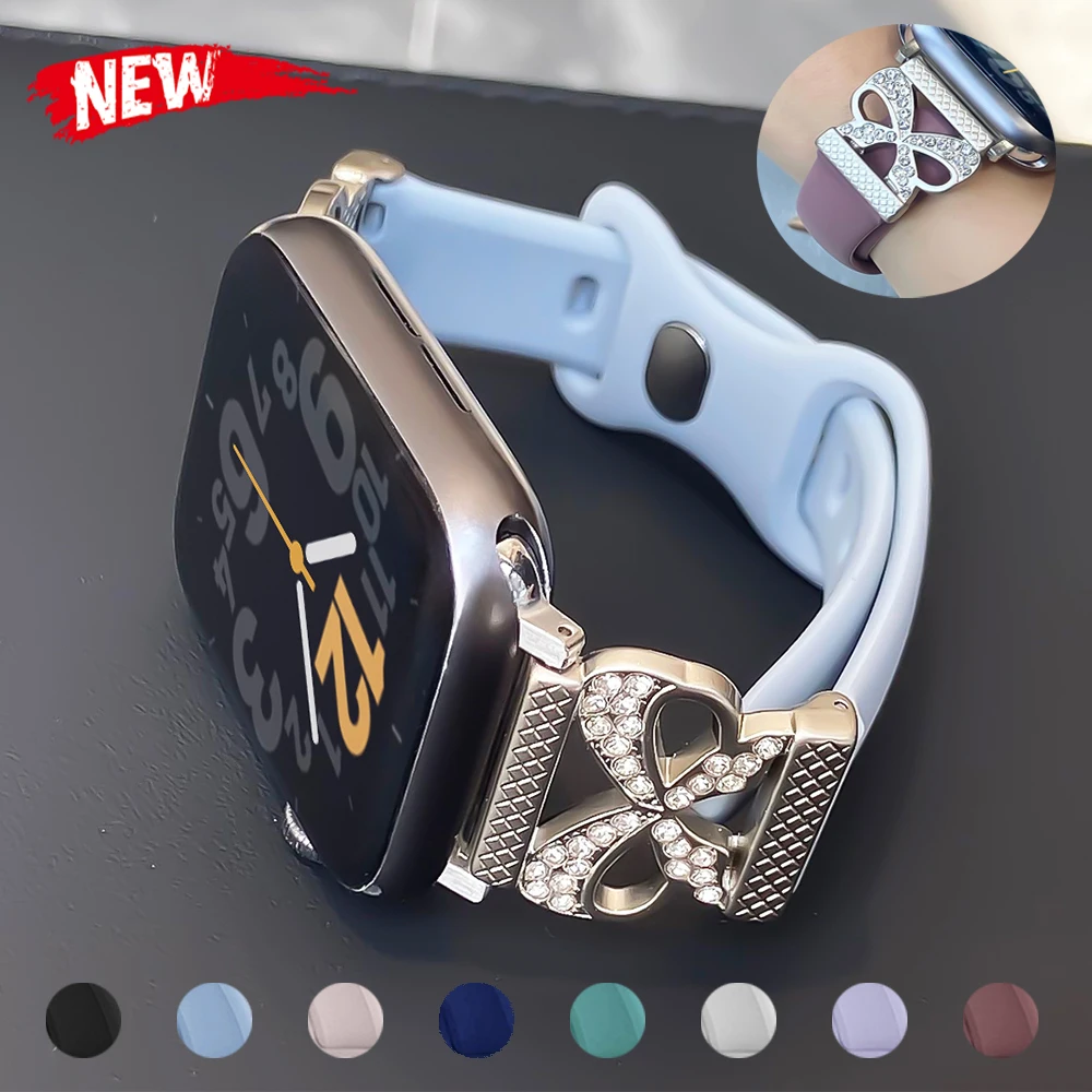 Metall+Silikon-Armband für Apple Watch Band 44 40 45 41 42-46mm Luxus-Armband für iWatch Serie 10 8 7 SE 4 5 6 9 Ultra 2 49mm