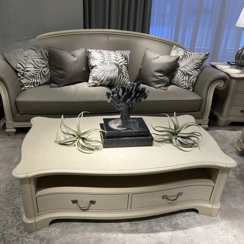 Solid wood sofa combination living room fabric three-person sofa