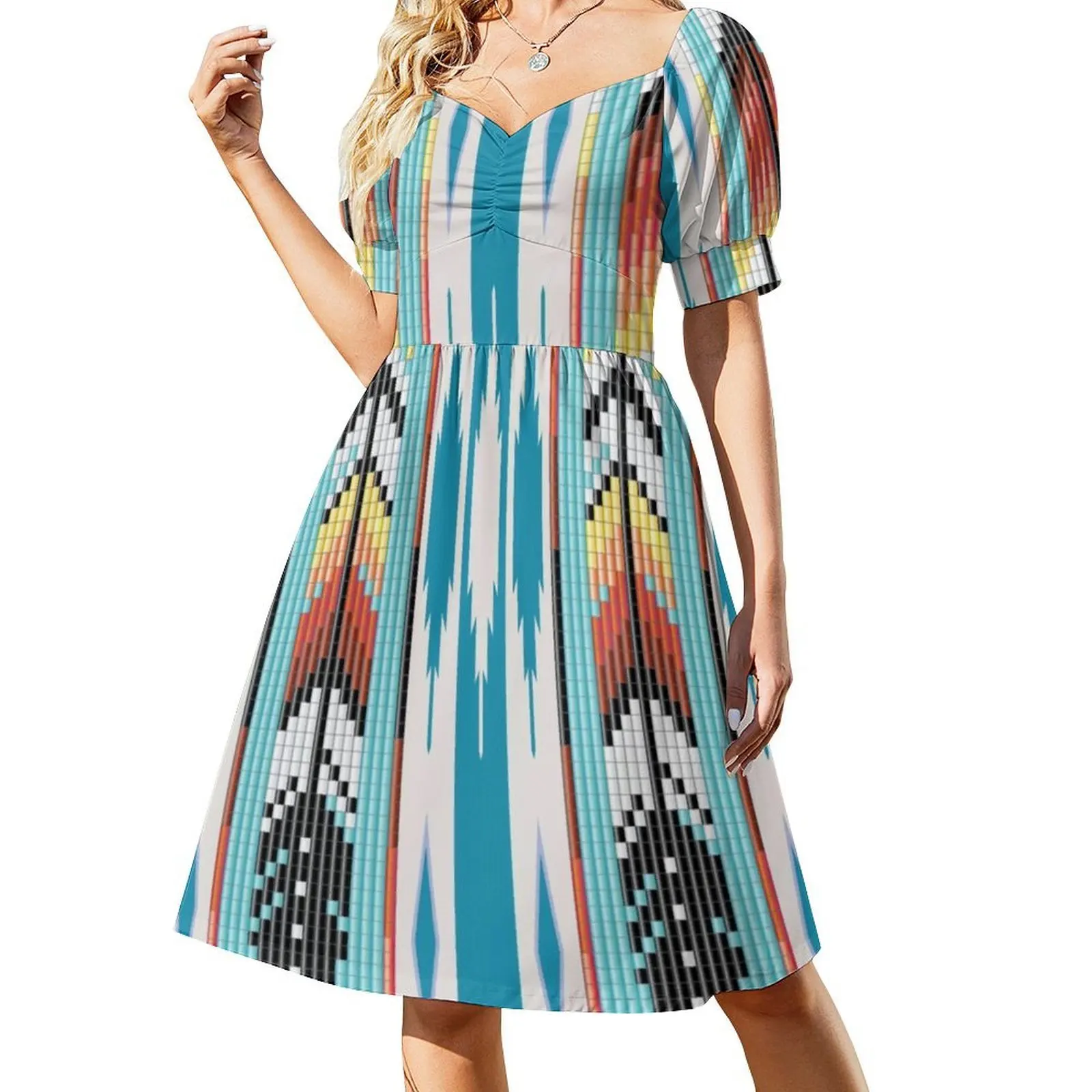 فستان قصير بتصميم ريشة من الخرز على طراز Preppy للنساء على شكل حرف a فضفاض مناسب فستان يوم غير رسمي منظر طبيعي حديث نمط عتيق للمرأة