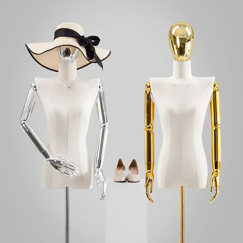 Electroplating Head Flat Shoulder Female Mannequin Display Stand for Clothing Store Window Dress Form Model Props Shelf