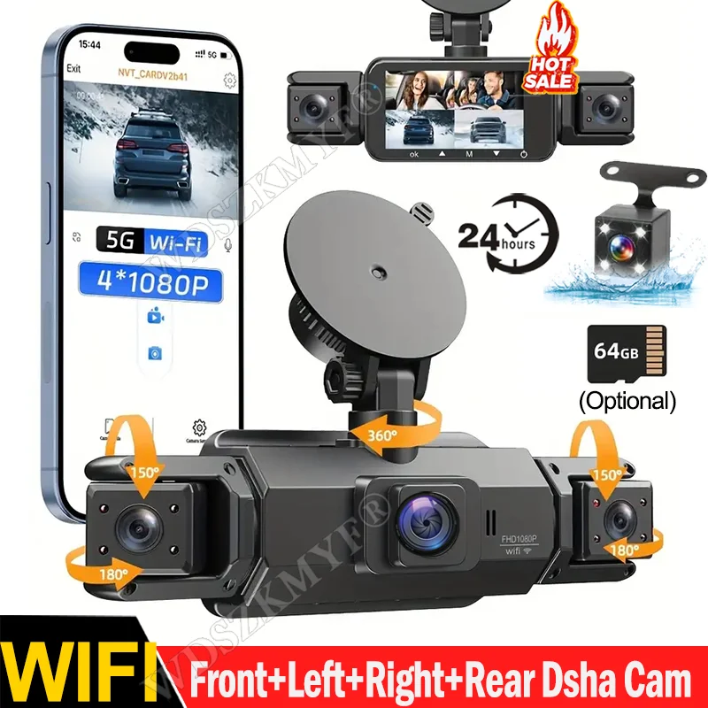 

WIFI DashCam 3/4Lens Driving Recorder Car DVR 1080P Front Rear Left Right Video Rear Camera 24-Hour Parking Monitoring Black Box