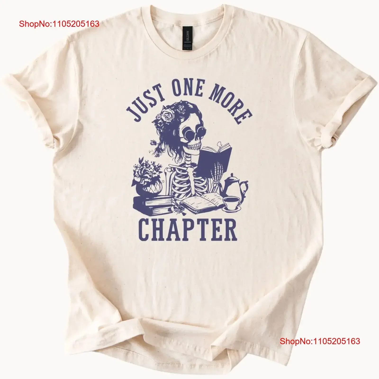 Skeleton Reading T Shirt Just One More Chapter Book Lover  vintage Washed graphic Top For Everyday Wear homme Slightly Unisex
