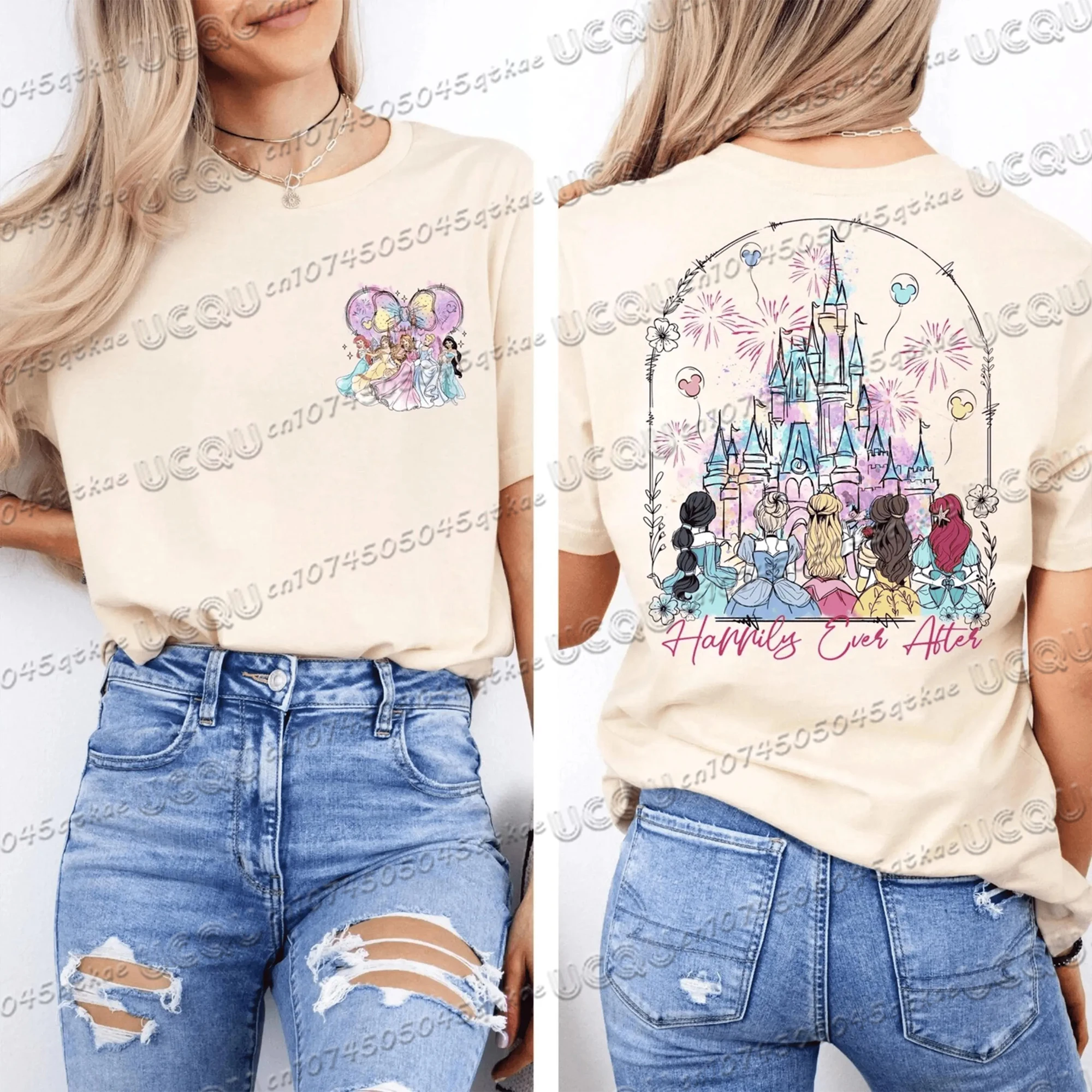 لطيف ديزني وورلد القلعة كوكيت القوس الراحة الألوان تي شيرت ديزني ورلڈ رحلة قميص ديزني المرأة عادية القطن تي شيرت