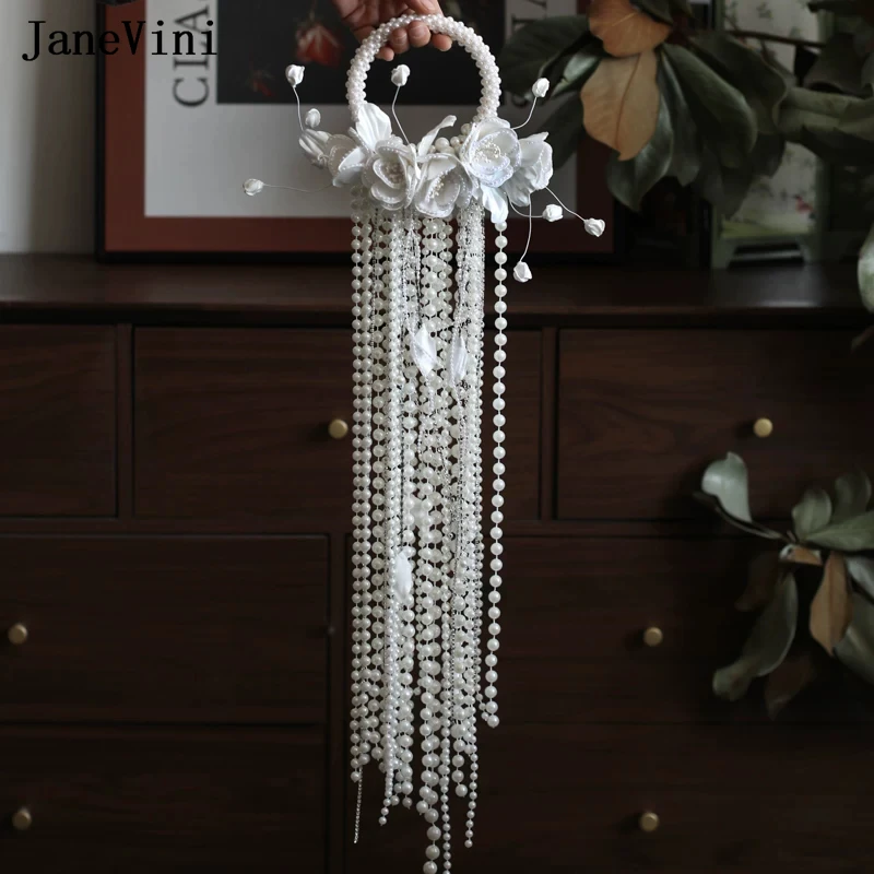 

JaneVini Luxurious Pearls Waterfall Bridal Wreath Beading Flowers High-end Cascading Wedding Bouquets Mariage Bride Accessoires