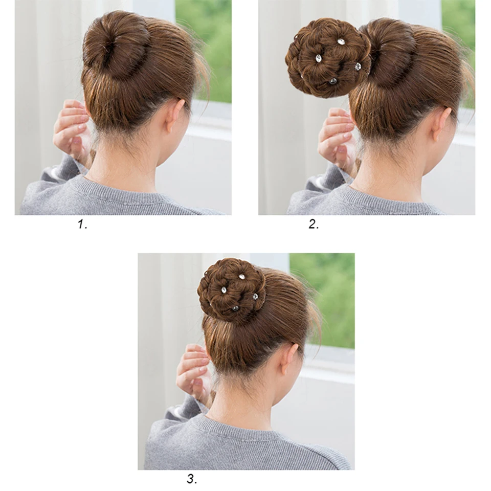 AOSI-Chignon Synthétique en Fibre de Haute Température avec Neuf Fleurs, Postiche Bouclée pour Femme