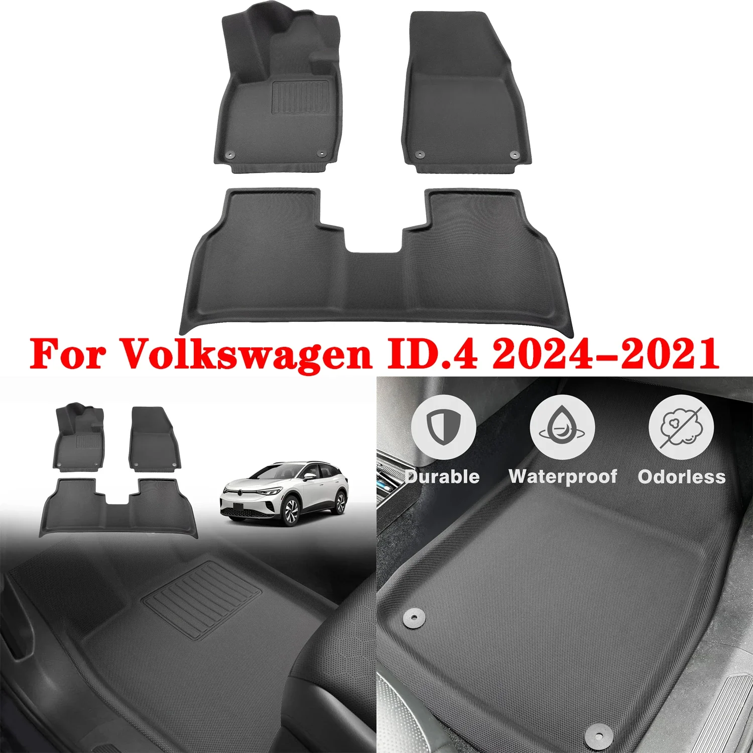 

For Volkswagen ID.4 2024 2023 2022 2021 Floor Mats, All Weather Waterproof XPE ID4 Crozz Floor Liner Foot Pads
